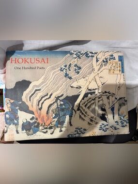 Hokusai One Hundred Poets Art Print Cover in Blue, Cream, Black